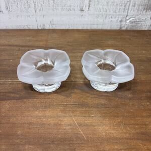 Vintage J.G. Durand France Frosted Glass Floral Candle Holders